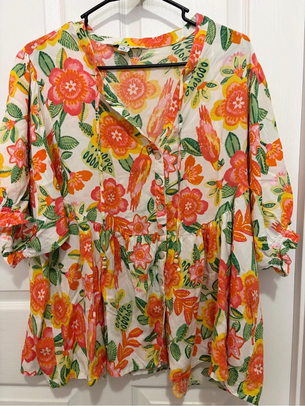 Women's Floral Tiered Peasant Tunic in Coral & Green